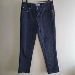 LL Bean Womens Straight Fit Jeans Size 4 Blue Dark Wash Mid Rise Casual Everyday